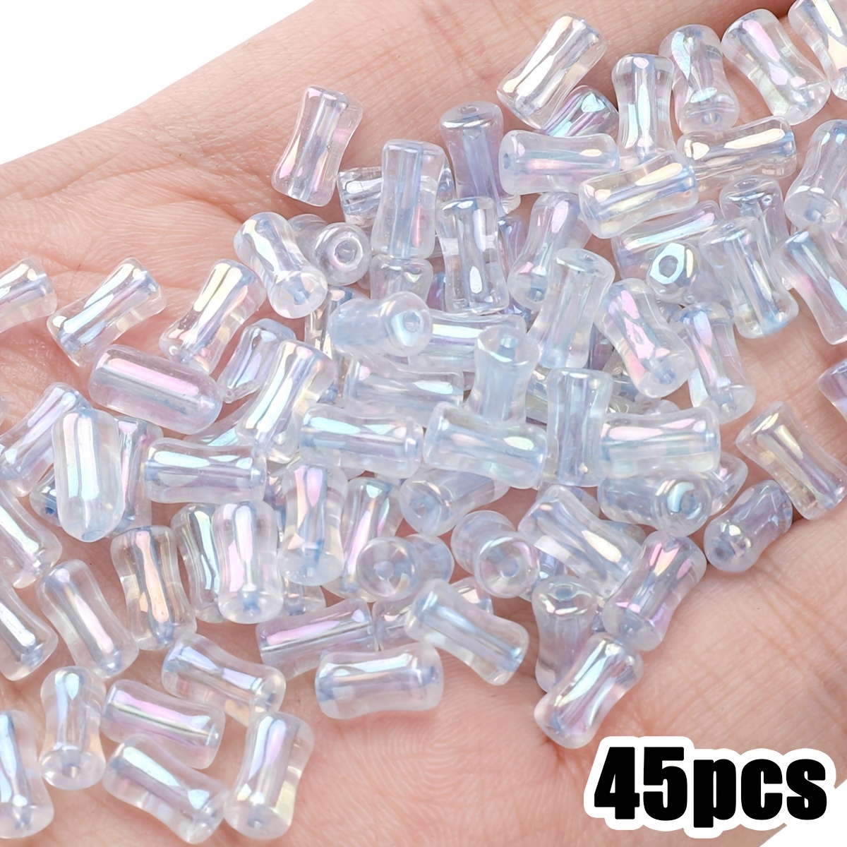45/90pcs Colorful Glass Iridescent Bamboo Beads for Jewelry Making